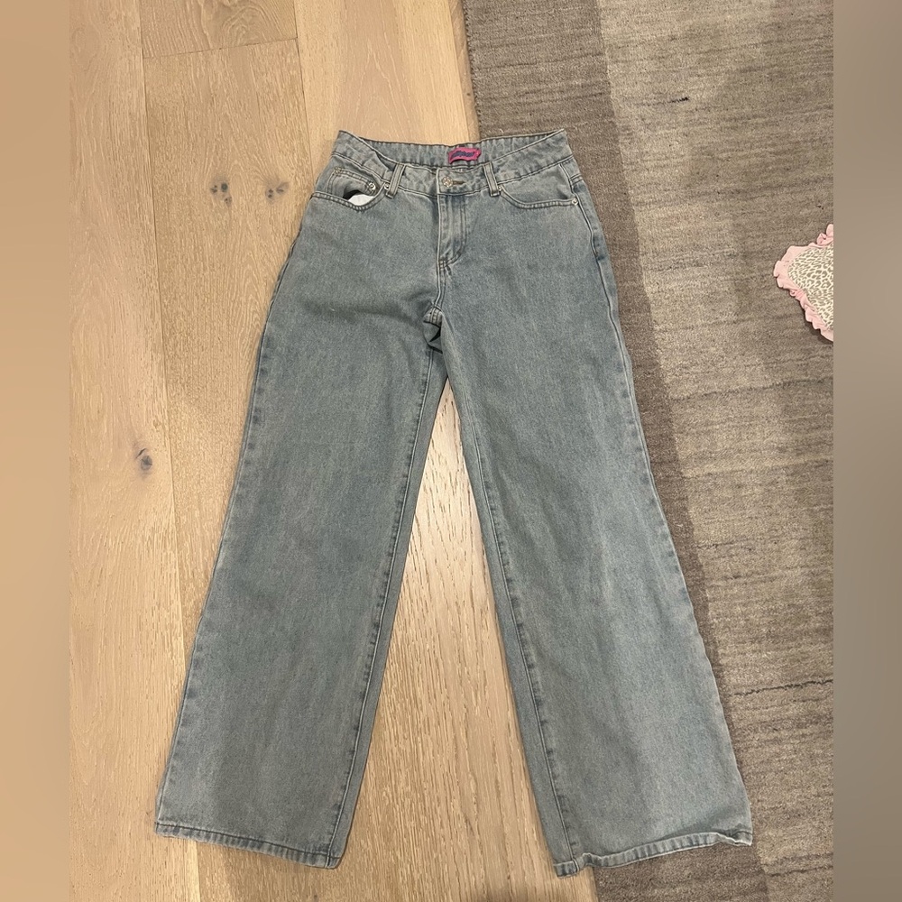 Edikted Blue and Pink bow  Wide Leg Jeans